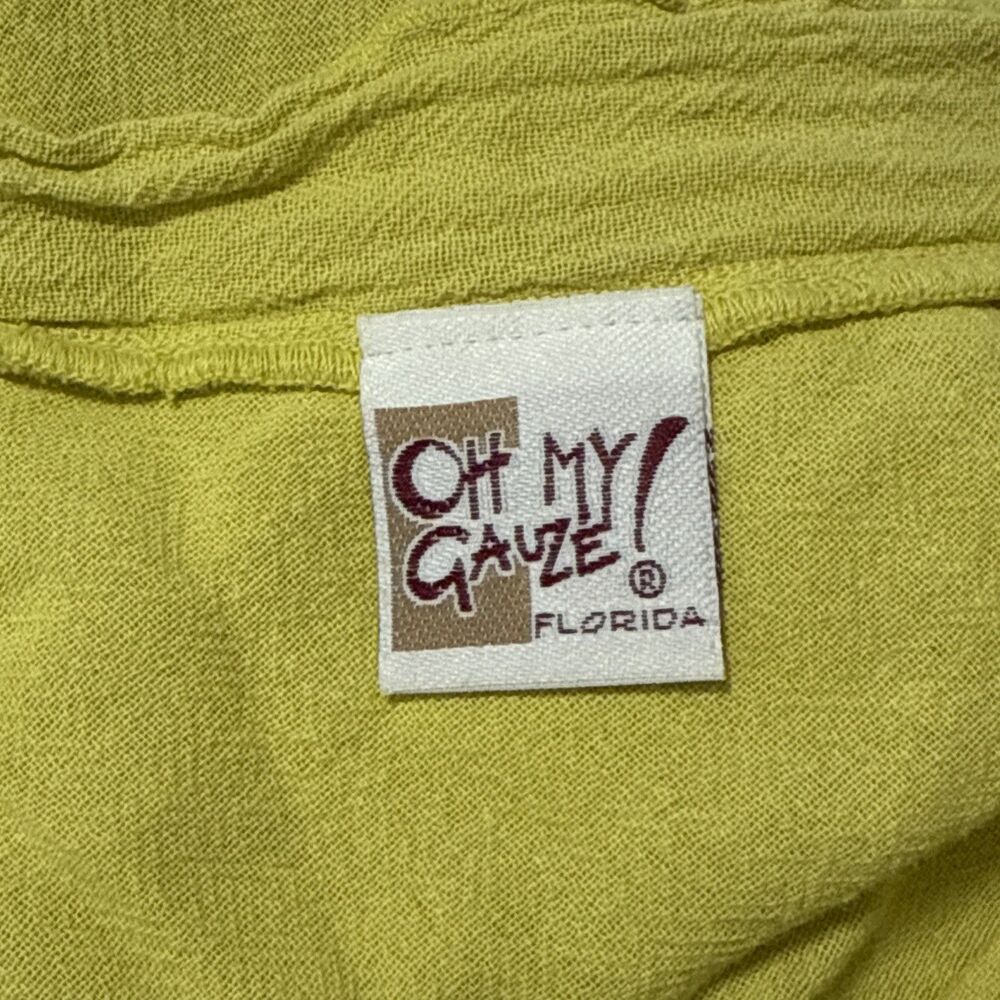 Oh My Gauze! LA Cotton Dress Size 1 (S/M) Lime Ruffle Asymmetric Lagenlook Artsy - Picture 12 of 13